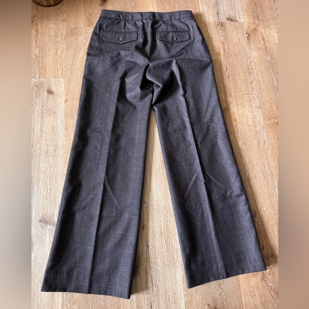 Banana Republic 100% Wool Ultra Low Waisted Gray Pink Check Trousers Size 0 - Picture 4 of 7